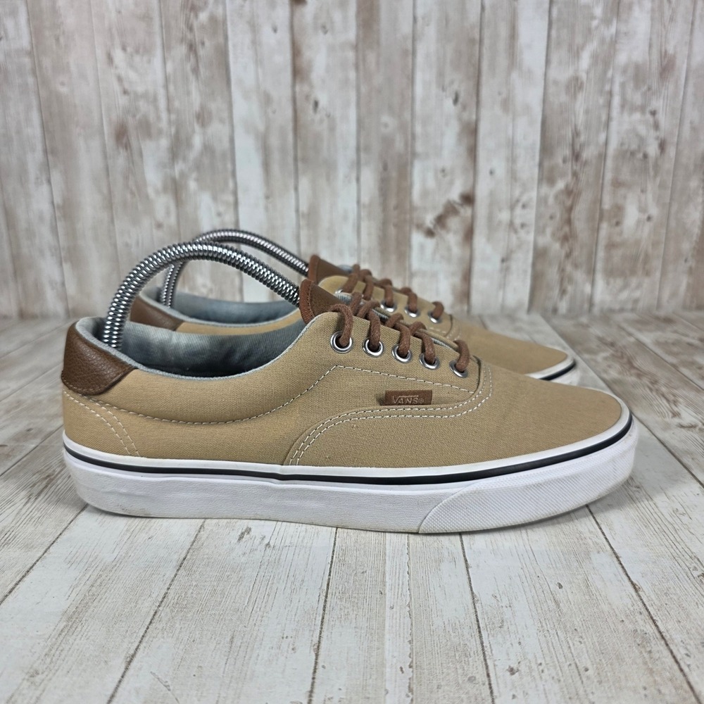 Vans Era Tan Canvas Brown Leather Trim‎ Lace Up Sneakers Women 10